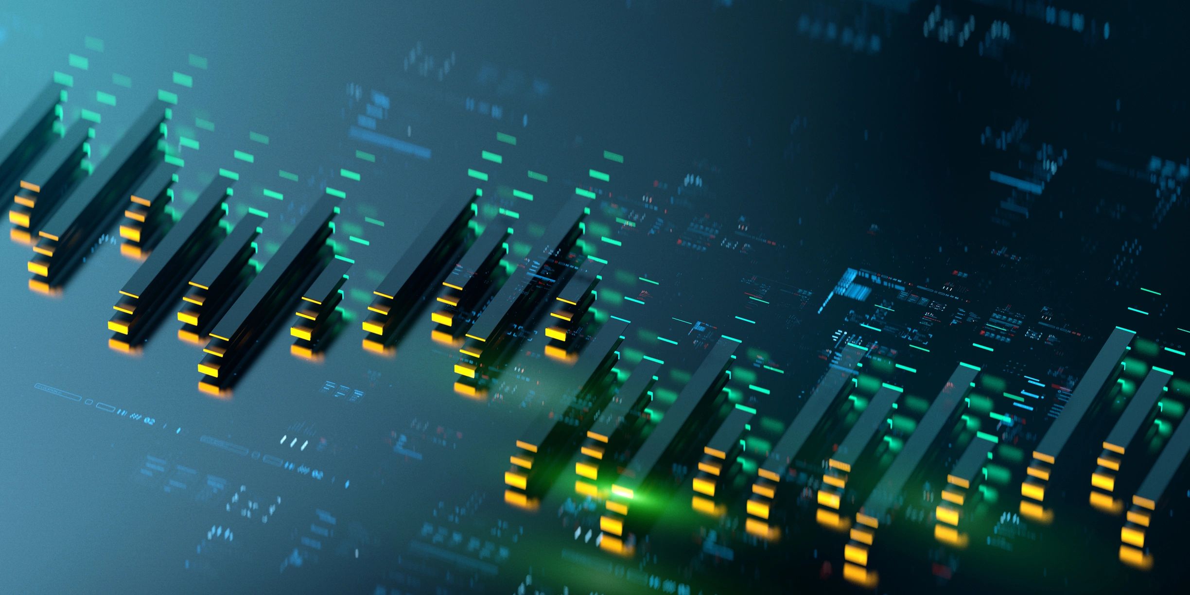 Abstract fintech trading chart on a dark background